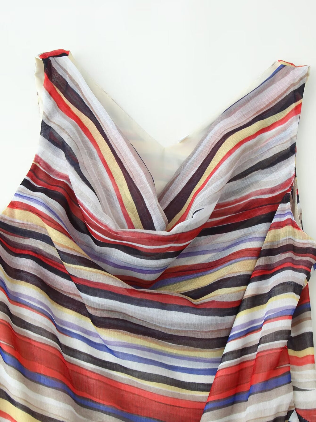 Women Clothing Fashionable Elegant Swing Collar Colorful Striped Sleeveless Dress