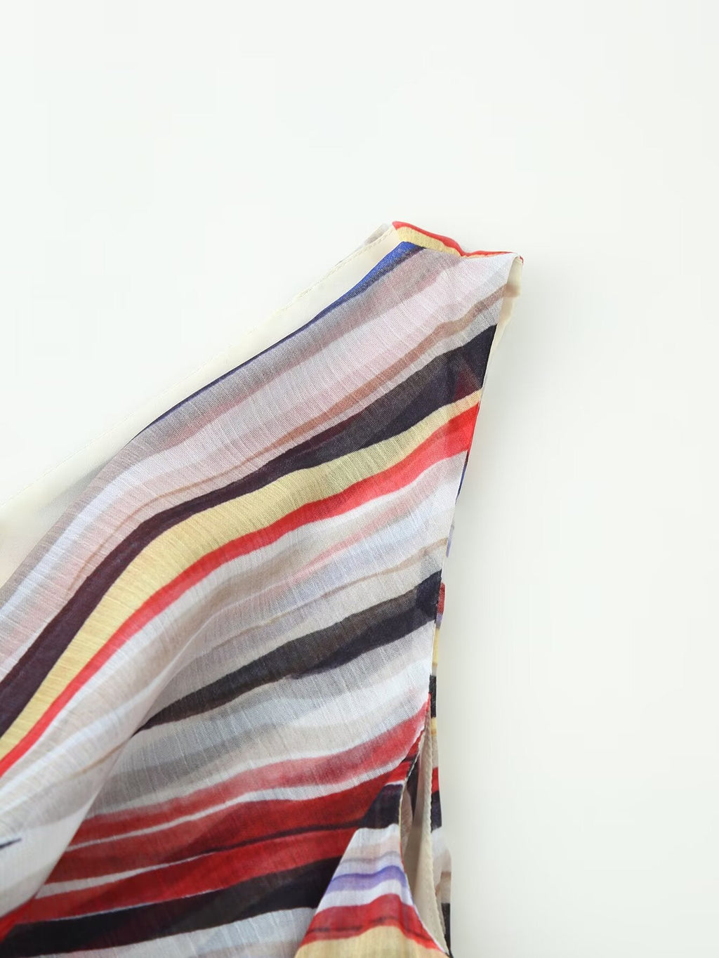 Women Clothing Fashionable Elegant Swing Collar Colorful Striped Sleeveless Dress