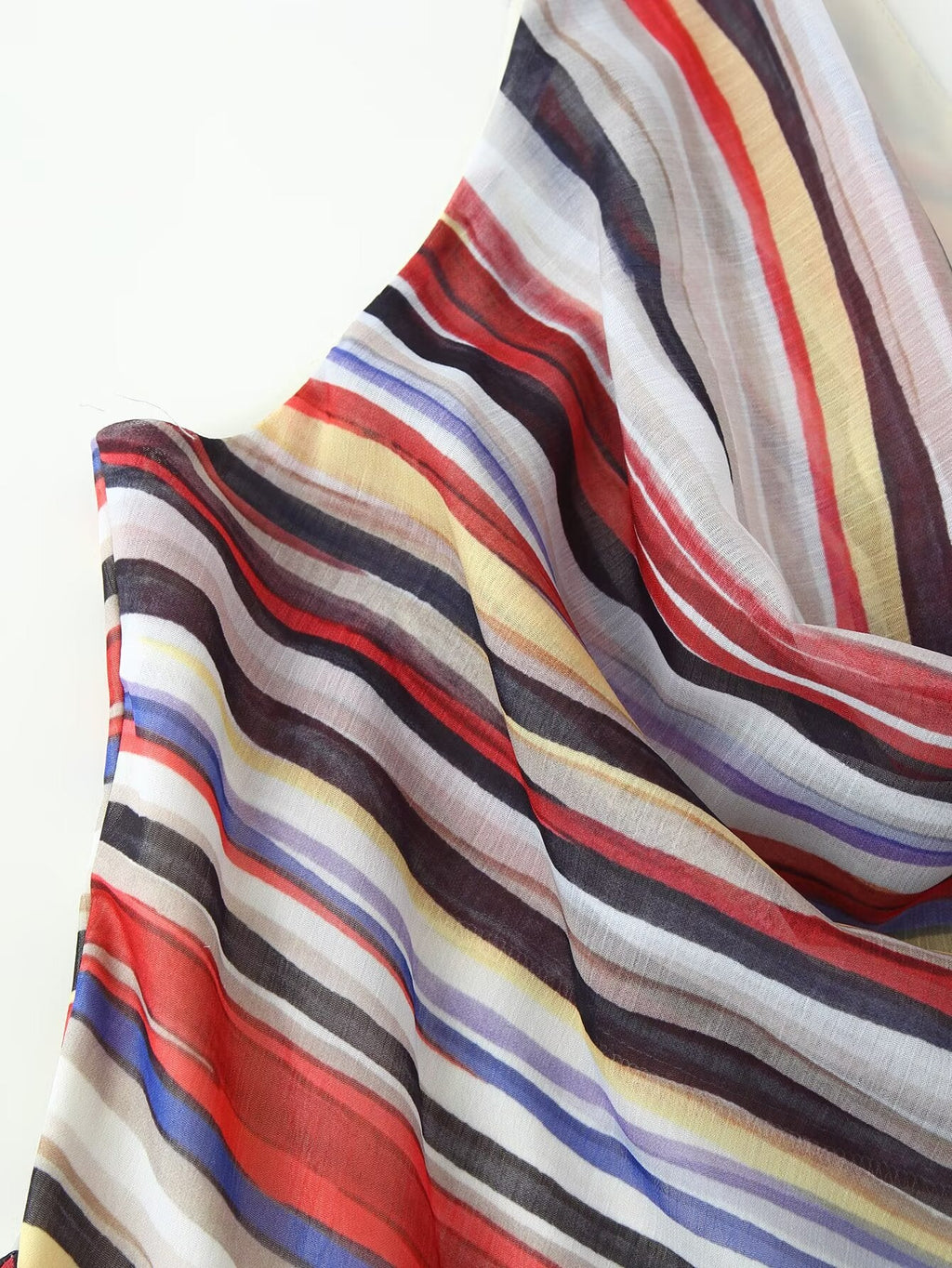 Women Clothing Fashionable Elegant Swing Collar Colorful Striped Sleeveless Dress