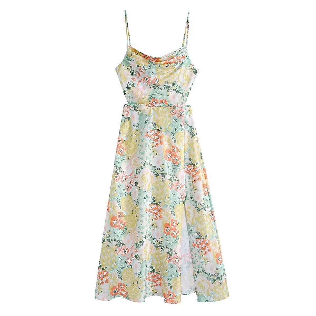 Women Clothing Printed Vacation Maxi Dress Sexy French Backless Strap Dress