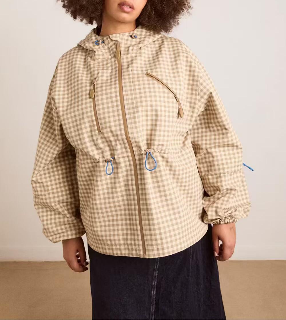 Women Everyday Lace up Waist Controlled Slimming Hooded Plaid Coat
