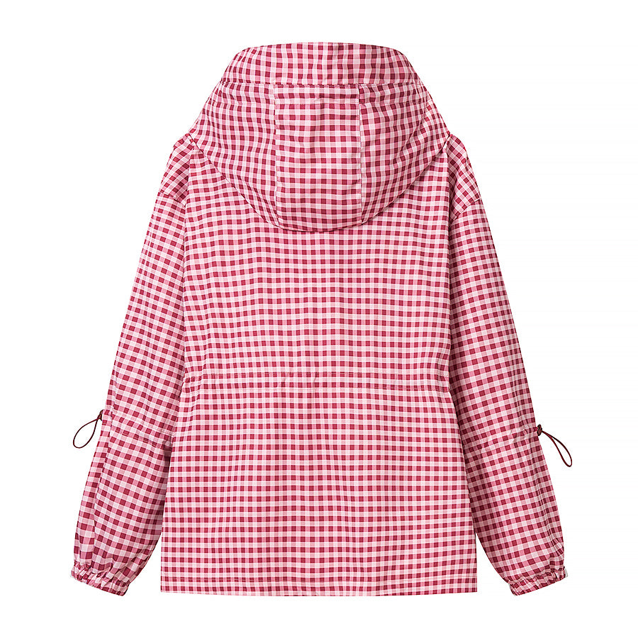 Women Everyday Lace up Waist Controlled Slimming Hooded Plaid Coat