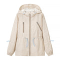 Women Everyday Lace up Waist Controlled Slimming Hooded Plaid Coat