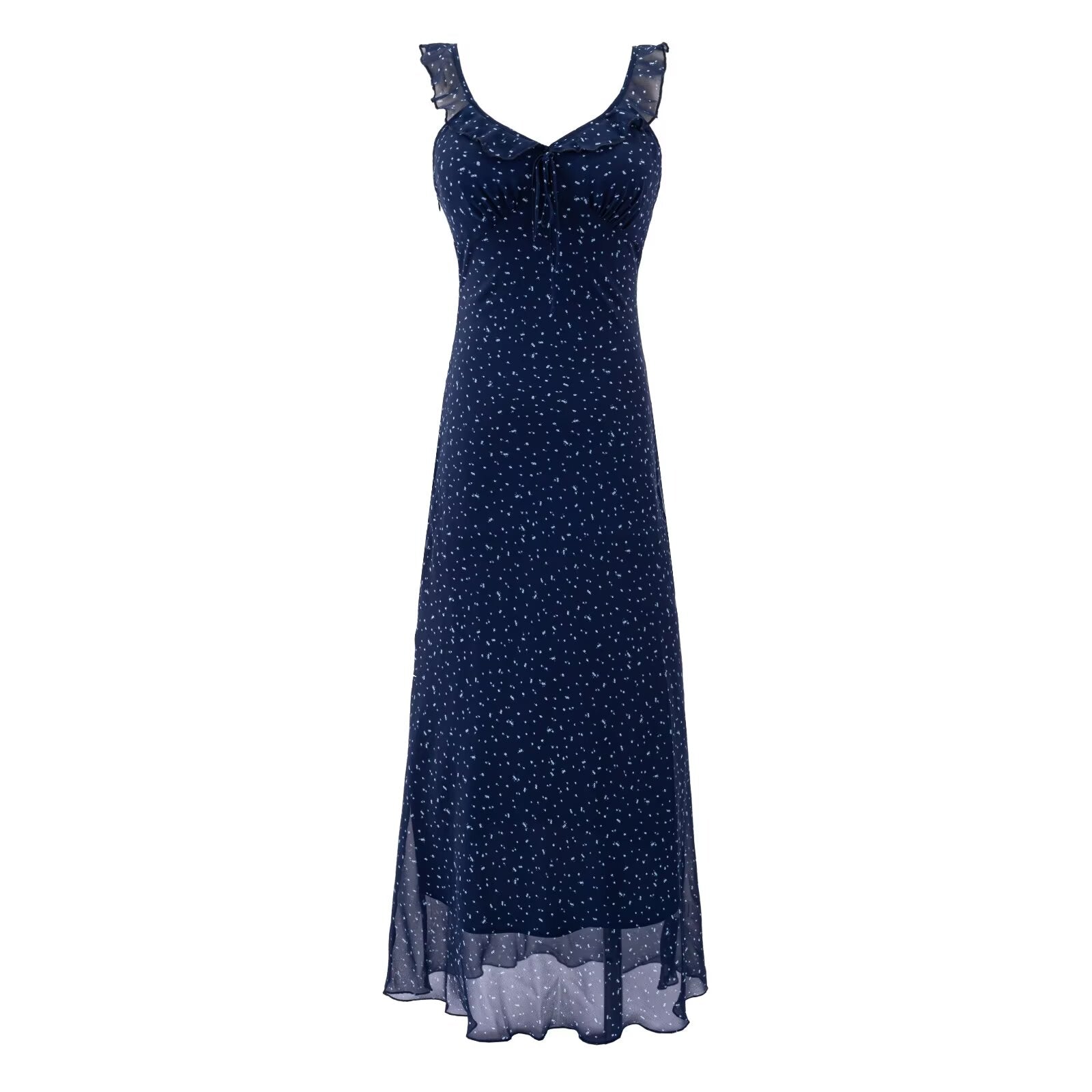 Sweet Ruffled Floral Dress Summer Waist Controlled Slim Fit Slimming Vacation Maxi Dress Women