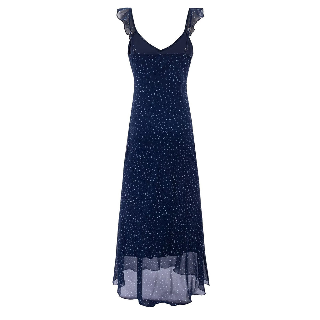 Sweet Ruffled Floral Dress Summer Waist Controlled Slim Fit Slimming Vacation Maxi Dress Women