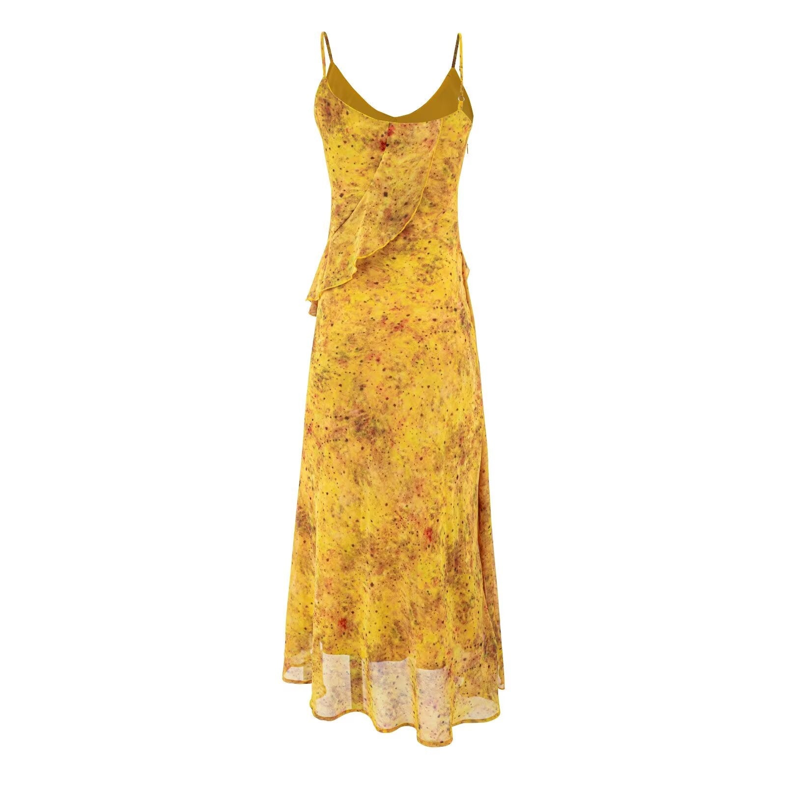Women Summer Tea Break Yellow Floral Cami Dress Elegant Maxi Dress