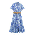 Women Clothing Summer Office with Belt Embroidery Dress