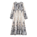 Women Loose Bohemian Flared Dress with Embroidered Tassel Print
