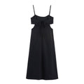 Elegant Black Slim Fit Slimming Lace Stitching Side Waist Split Sling Dress