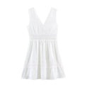Women Clothing Summer Slim Waist Lace Short Stitching Dress