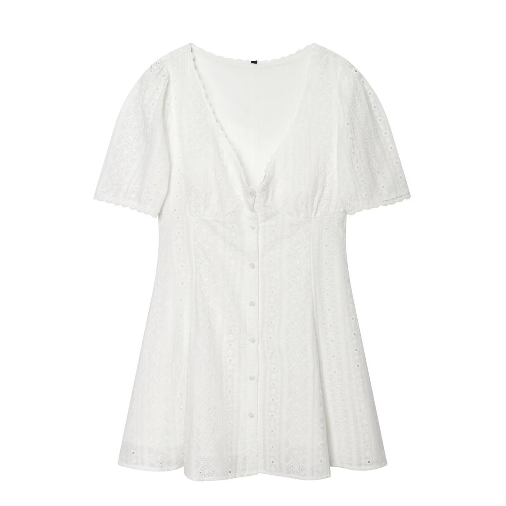 Women Clothing Fashionable Hollow Out Cutout Embroidered Short Dress