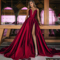 Autumn Winter Women Clothing Sexy Deep V Plunge Plunge Split Maxi Dress Wedding Dress