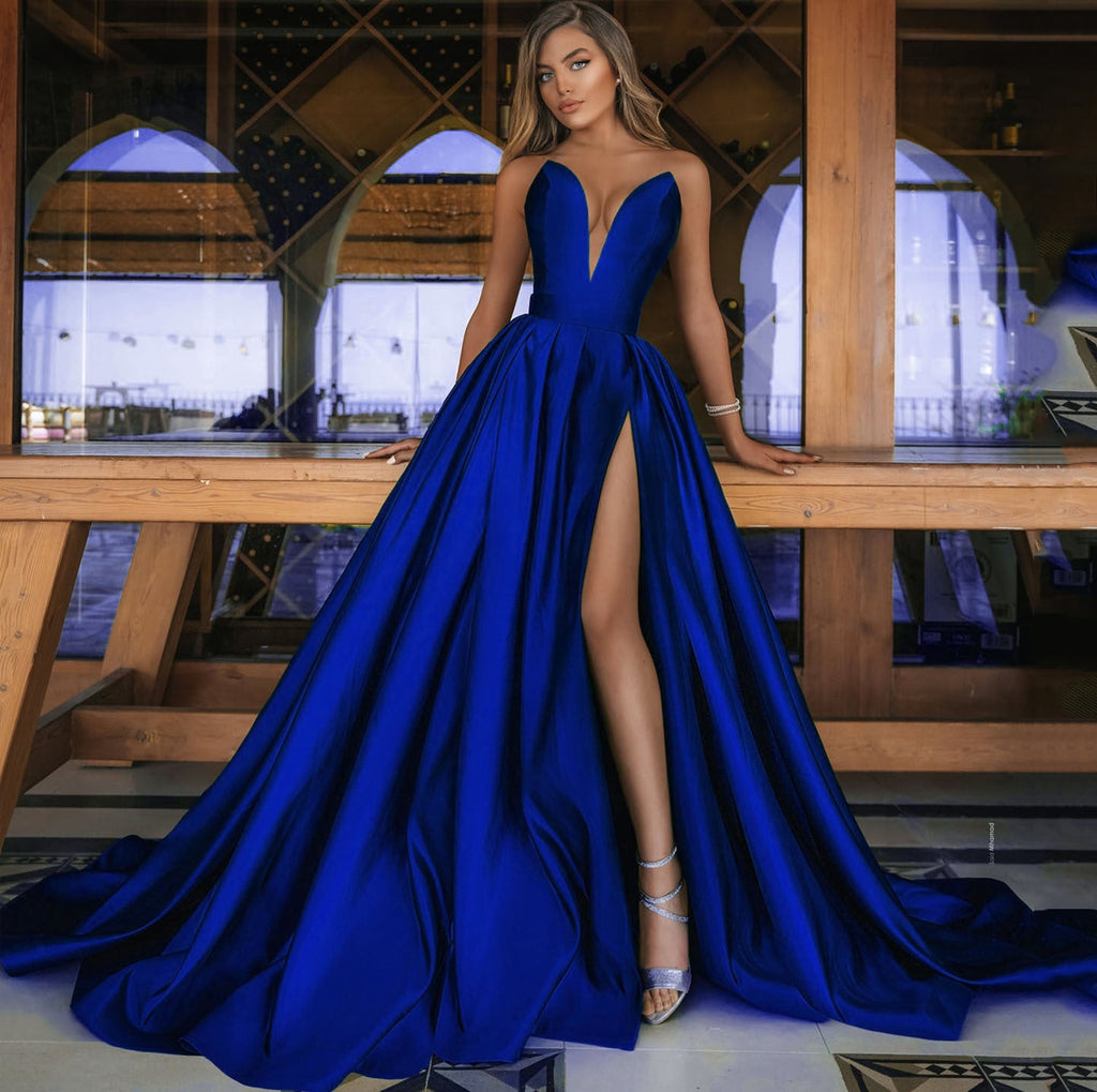 Autumn Winter Women Clothing Sexy Deep V Plunge Plunge Split Maxi Dress Wedding Dress