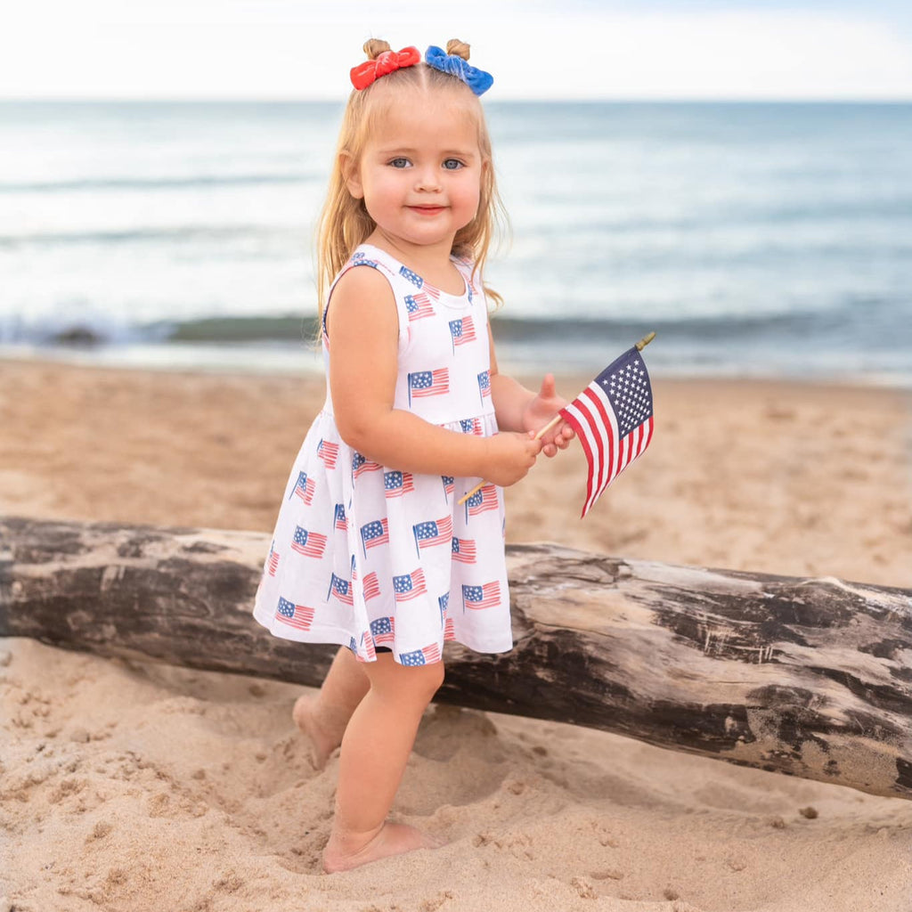4th of July Flag Print Bamboo Peplum Top & Bike Shorts
