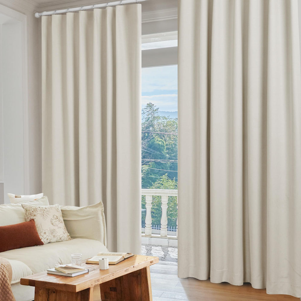 100% Blackout Pinch Pleat Curtains, Cream, 2 Panels