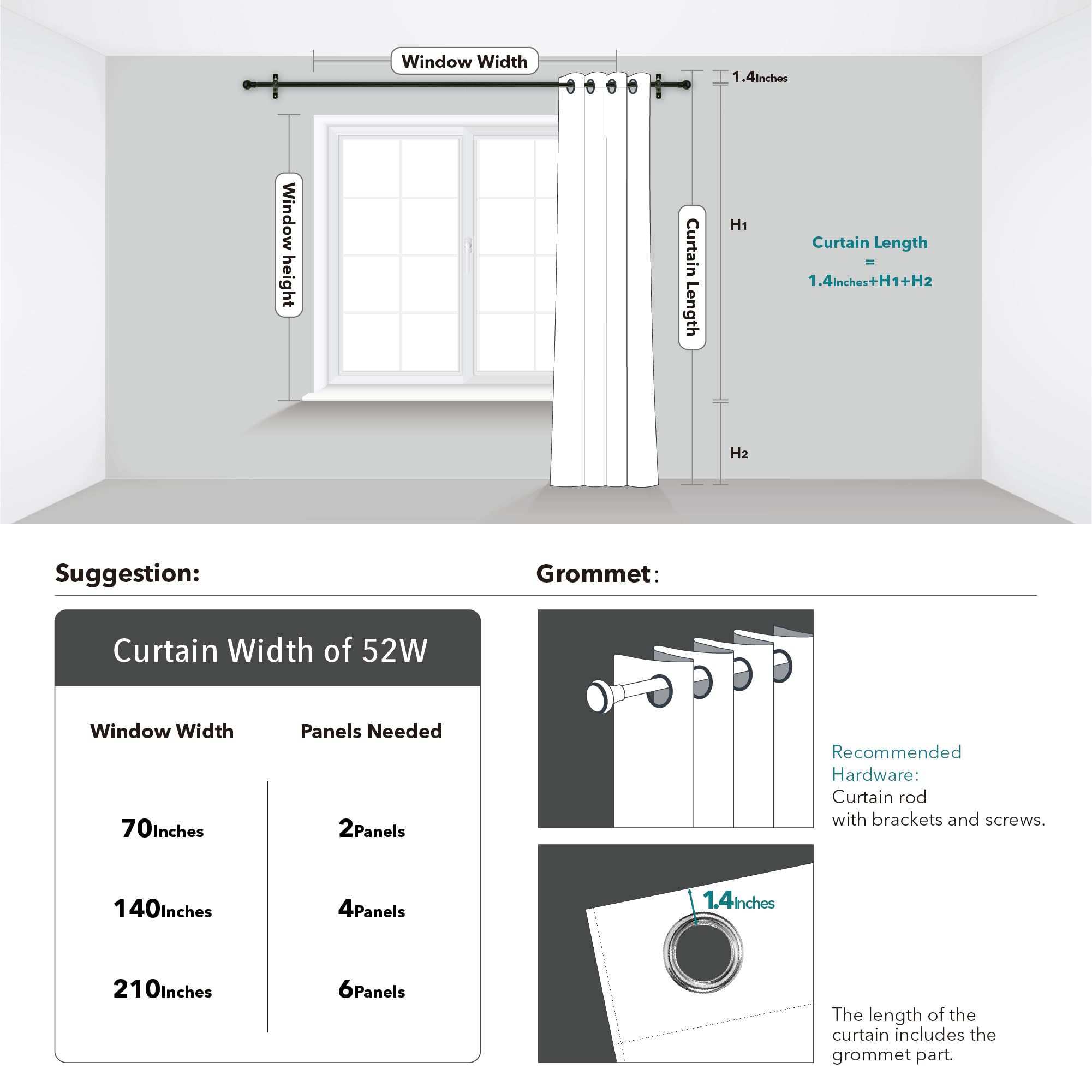 Blackout Thermal Insulated Curtains, 2 Panels