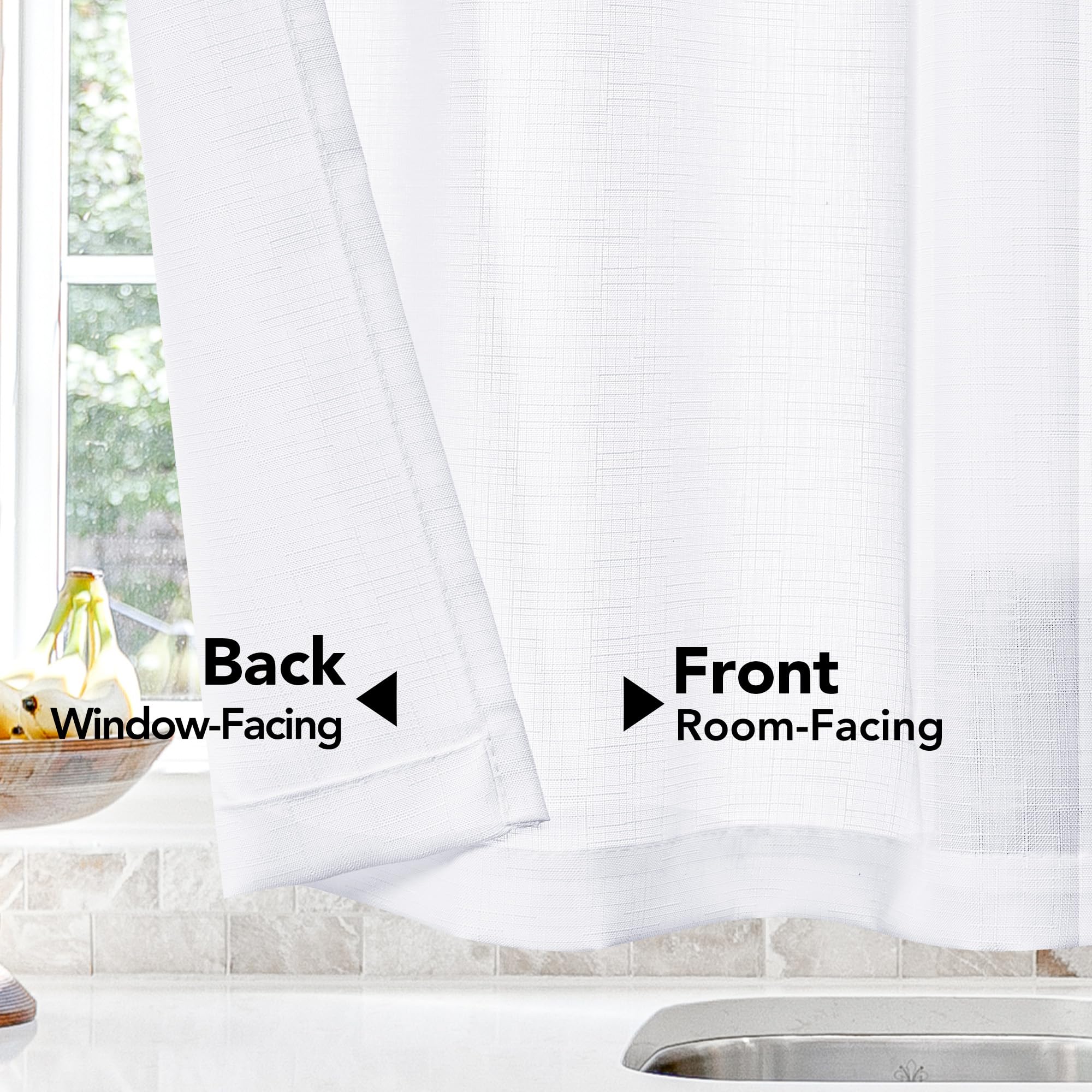 Linen Look Thermal Privacy Cafe Curtains, 2 Panels