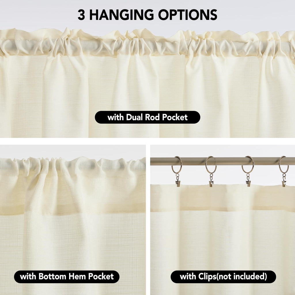 Linen Look Thermal Privacy Cafe Curtains, 2 Panels