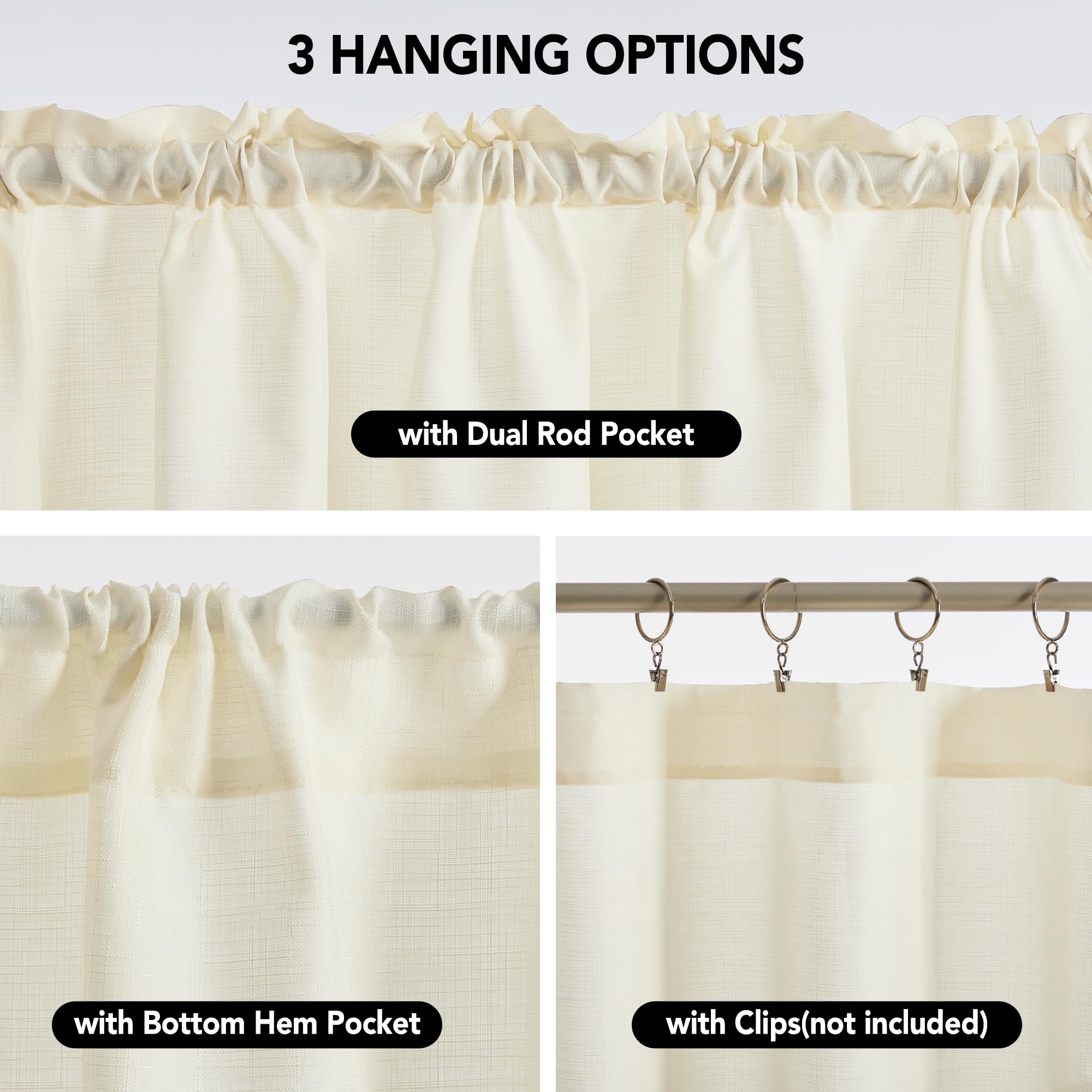 Linen Look Thermal Privacy Cafe Curtains, 2 Panels