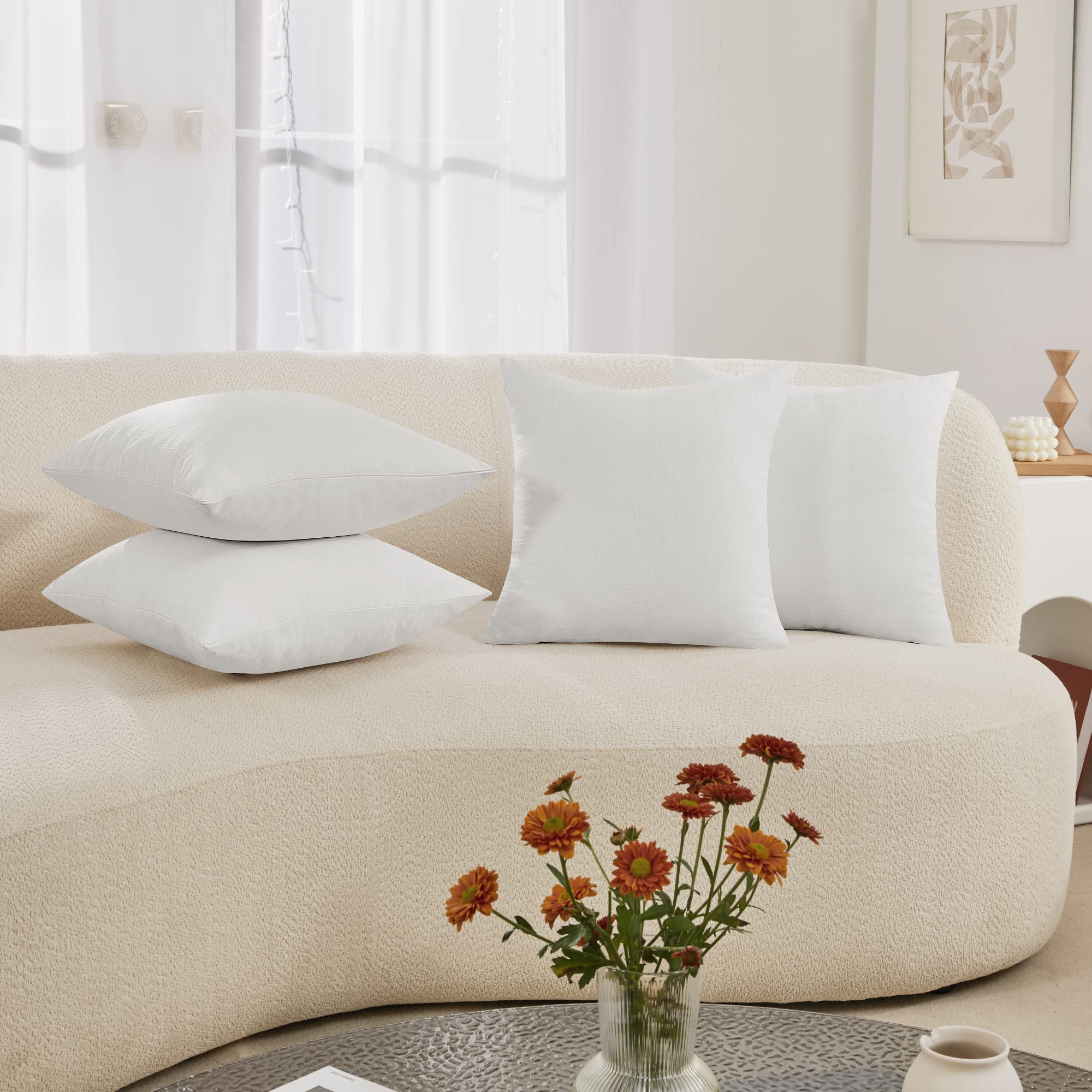 Decorative Linen Throw Pillow Covers, 18x18 Inch, 4 PCS