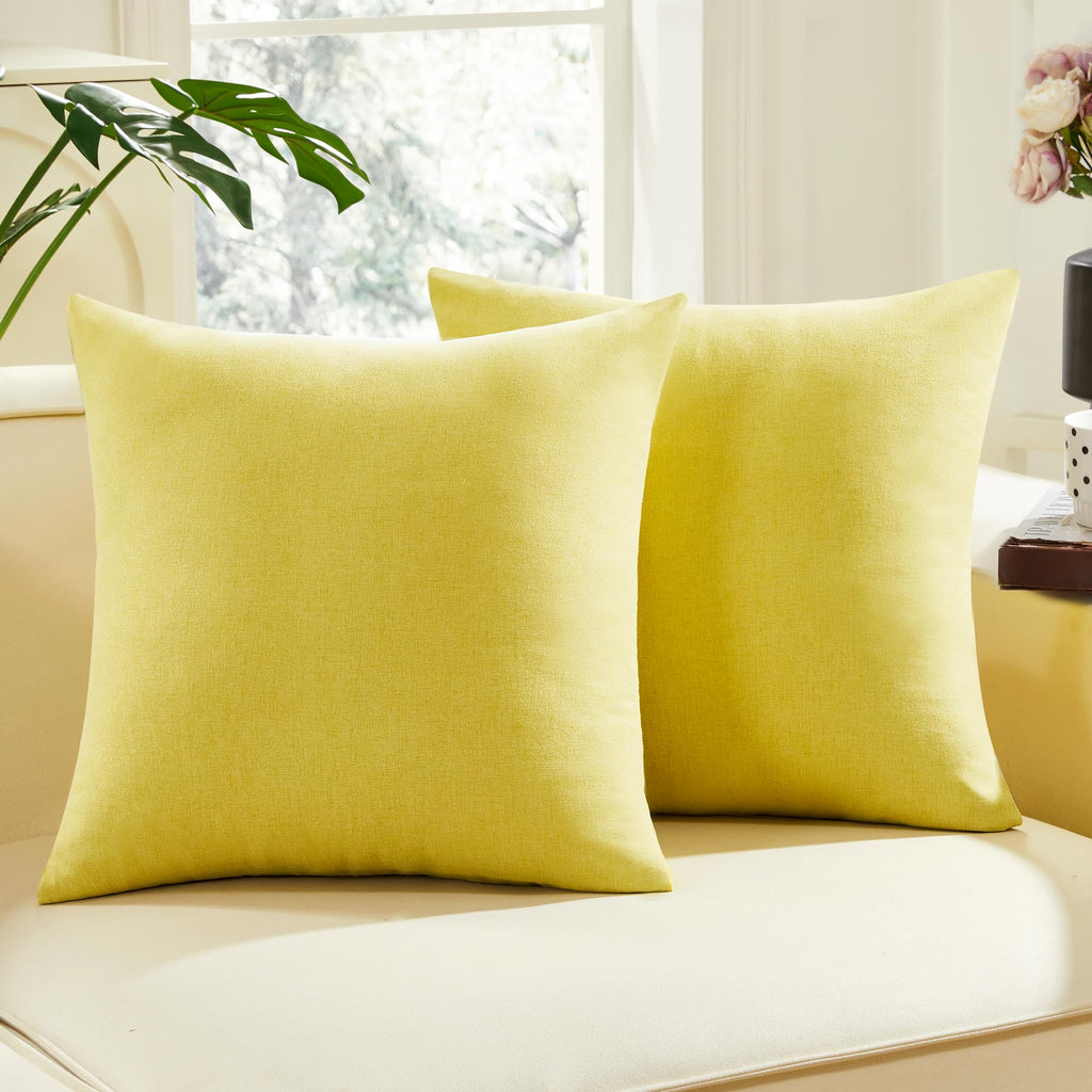 Faux Linen Pillow Covers, 16x16 Inch, Creamy White, 2PCS