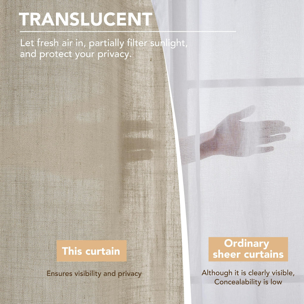 Linen Look Boho Semi-Sheer Curtains, 52x63 Inch, 2 Panels