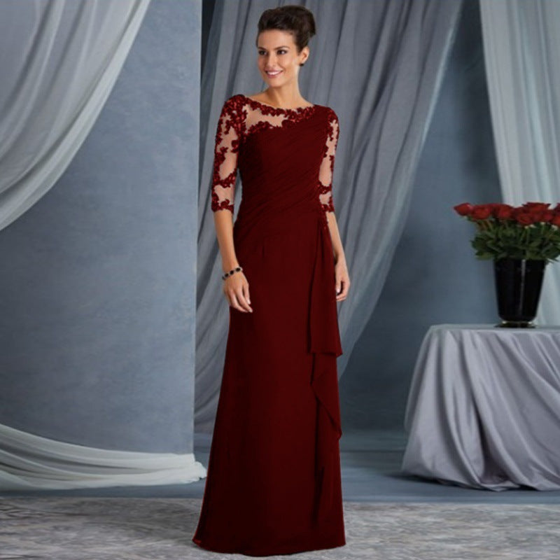 Women Clothing Long Lace See Through round Neck Shirt With Half Sleeve Dress Wedding Dress