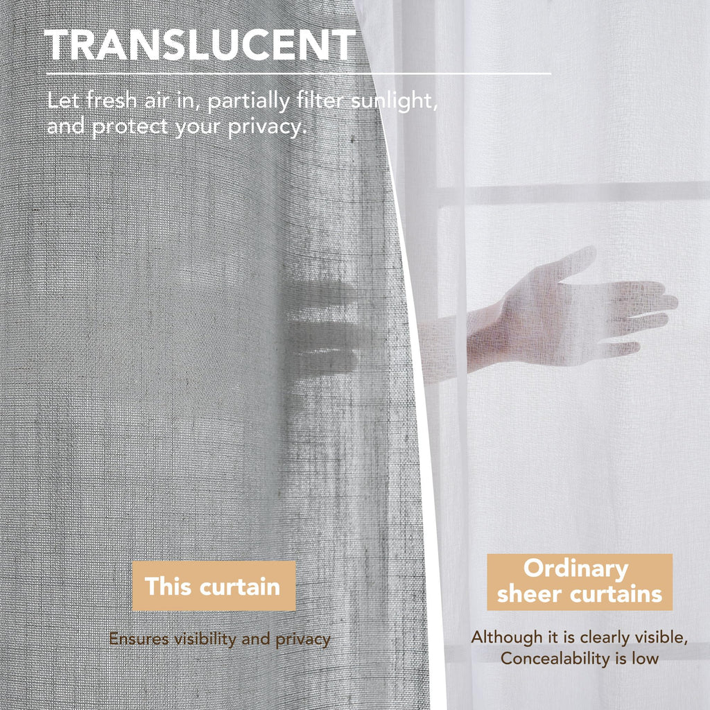Linen Look Boho Semi-Sheer Curtains, 52x63 Inch, 2 Panels