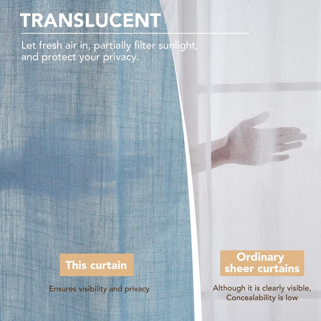 Linen Look Boho Semi-Sheer Curtains, 52x63 Inch, 2 Panels