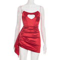 Women Clothing Spring Solid Color Valentine Day Love Rhinestone Tube Top Ribbon Pinch Pleated Dress