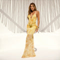 Sexy Deep V Plunge Strap Printed Slim Fit Maxi Dress Dress