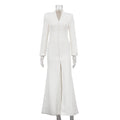 V neck Long Sleeve High Waist Split French Dress Women Party Long Dress