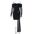Sexy Short off Shoulder Sexy Backless Mesh Stitching Long Sleeve Dress
