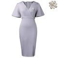 African Women Clothing Lantern Sleeve Summer V neck Hip Office Split Dress