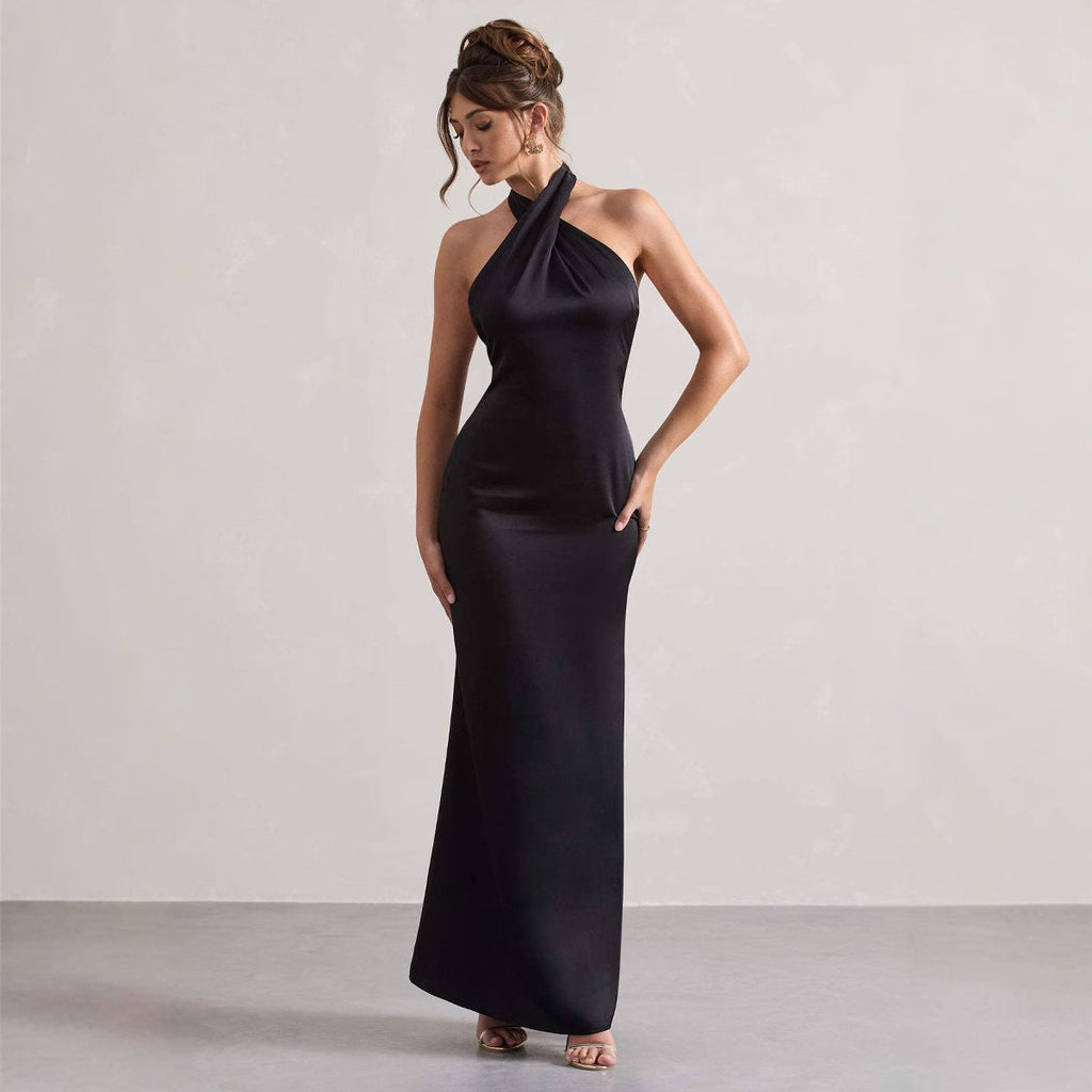 Halter Evening Dress Elegant Slim Dress Cocktail Party Dress