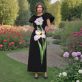 Vietnam Elegant Graceful Maxi Dress Summer Patchwork Floral Puff Sleeve Slim Fit Slimming Dress Women