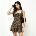 Leopard Print Halter Dress Backless Waist Trimming Ruffled Sexy Small Slim Dress