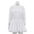 Women Clothing Casual Short A line Dress Cotton Collared 3/4 Sleeve French Shirt Dress