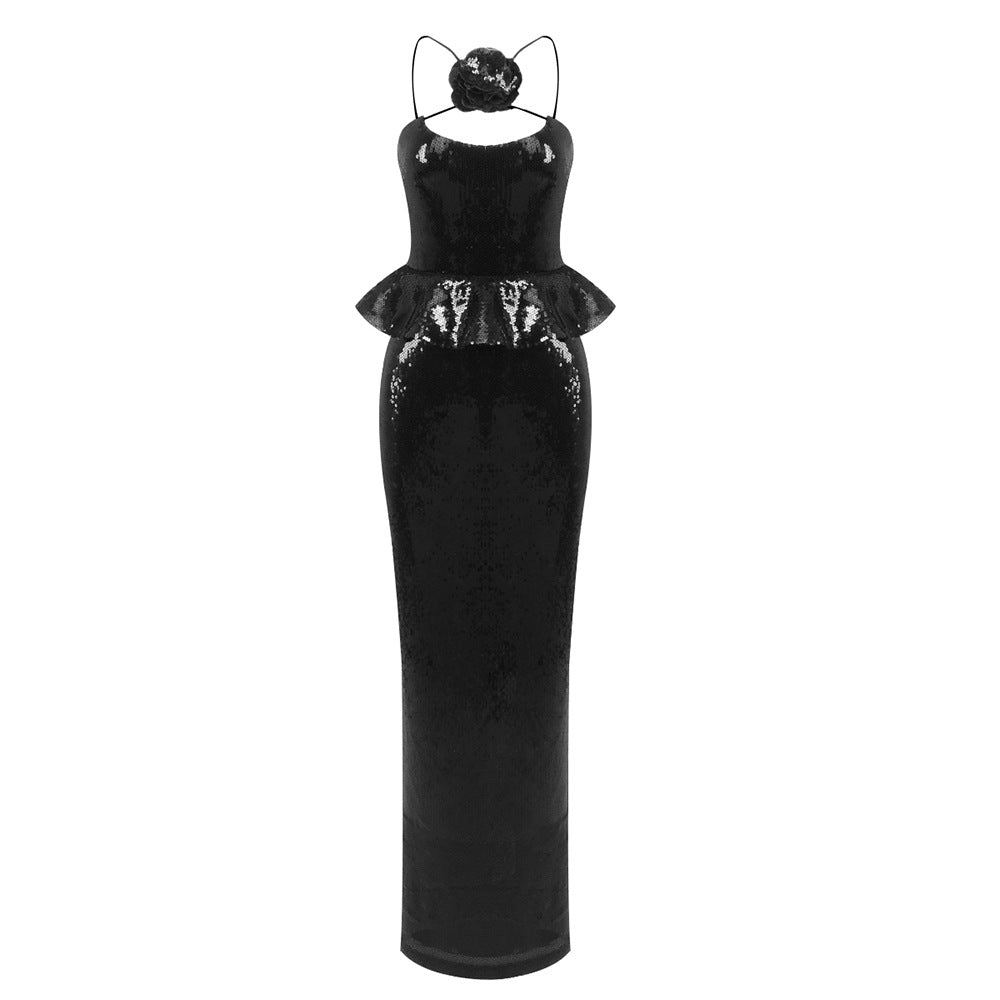 Charming Long Sheath Slim Fit Black Sequ Dress Spring Wear