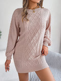 Autumn Winter Solid Color Twist Fitted Waist Lantern Long Sleeve Sweater Dress Women Clothing Without belt