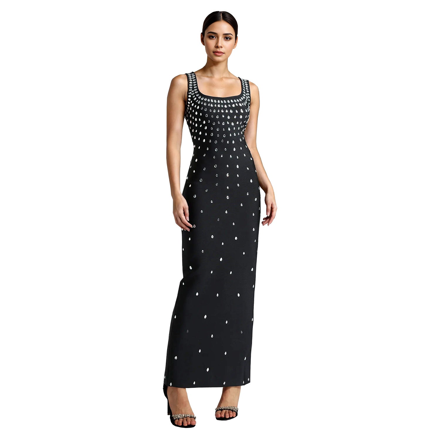 Women Wear Drilling U Collar Sleeveless Sheath Tight Dress