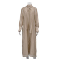 Women Clothing Stand up Collar Tie Dress Long Sleeve Side Slit Loose Casual Dress