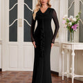 Spring Autumn Mesh Long Sleeved Dress Sexy Swing Collar Wooden Ear Decoration Slim Fit Sheath Dress