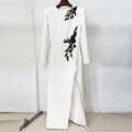 Dress Embroidered Beads Beaded Floral Long Sleeve Split Maxi Dress