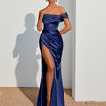 Elegant off the Shoulder Gown Split Dress Women Socialite Adult Lady like Woman Sexy Slim Hip Maxi Dress
