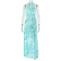 Women Clothing Slimming Slightly Transparent Holiday Casual A line Dress Halter Stand Collar Solid Color Maxi Dress