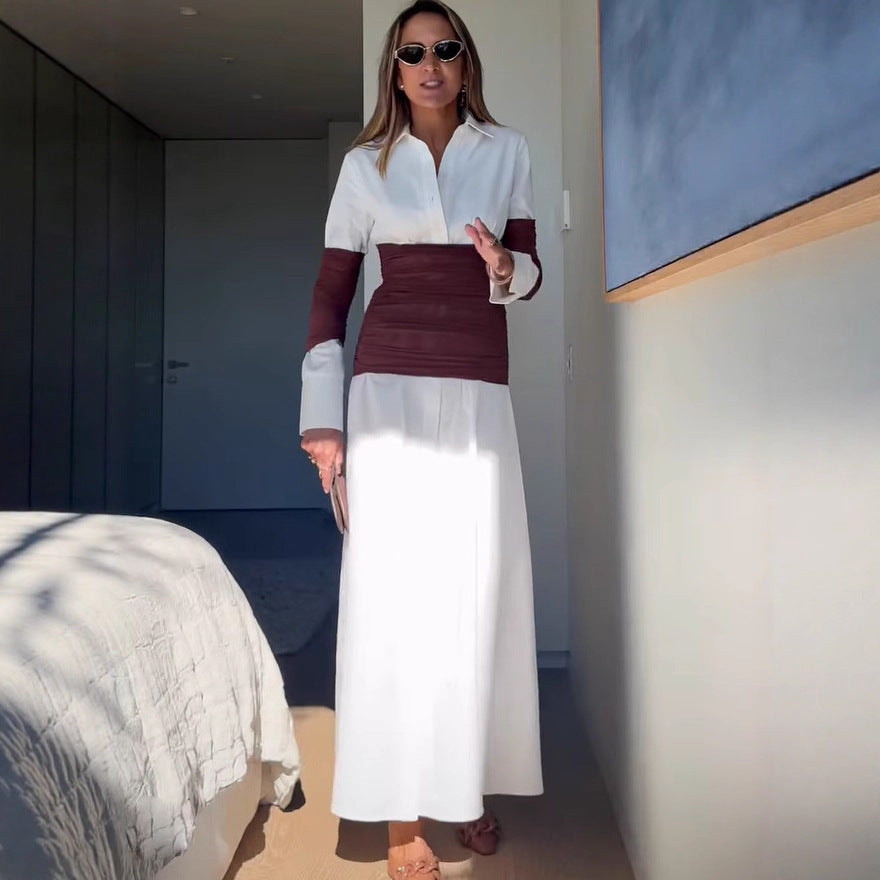 Summer Women Clothing Patchwork Slit Collared Dress