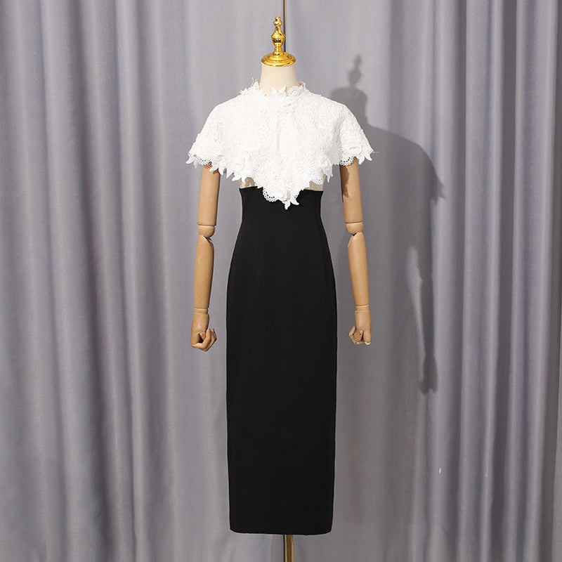 Elegant Socialite Chanel Dress High Grade Lace Stitching Shawl Slim Slimming Sheath Dress