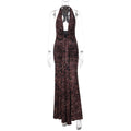 Women Clothing Sexy Deep V Plunge Halter Backless Slim Fit Pleated Dress