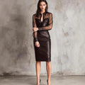 Nightclub Sexy Mesh Faux Leather Stitching Slim V neck Design Sheath Dress